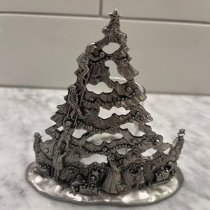 Vintage Pewter Christmas Candle with Glass Candle Votive